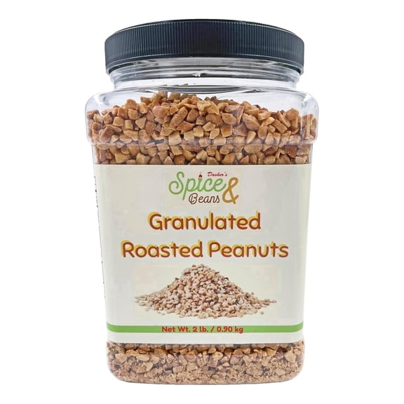 Granulated Roasted Peanuts 2 lb - Chopped Peanut Topping for Ice Cream, Baking, Desserts, Candy Apples & Snacks - Bulk Resealable Container - Dashers Spice & Beans