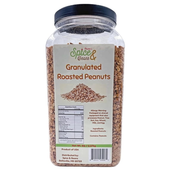 Granulated Roasted Peanuts 5 lb - Chopped Peanut Topping for Ice Cream, Baking, Desserts, Candy Apples & Snacks - Bulk Resealable Container - Dashers Spice & Beans