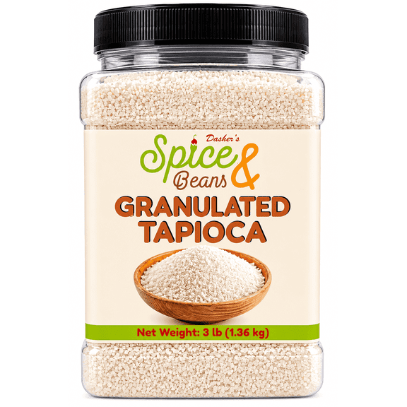 Granulated Tapioca 3 lb - Tapioca Thickener for Baking & Cooking - Puddings, Pie Fillings, Soups, Gravies & Fruit Desserts - Bulk - Packed in USA - Dasher's Spice & Beans