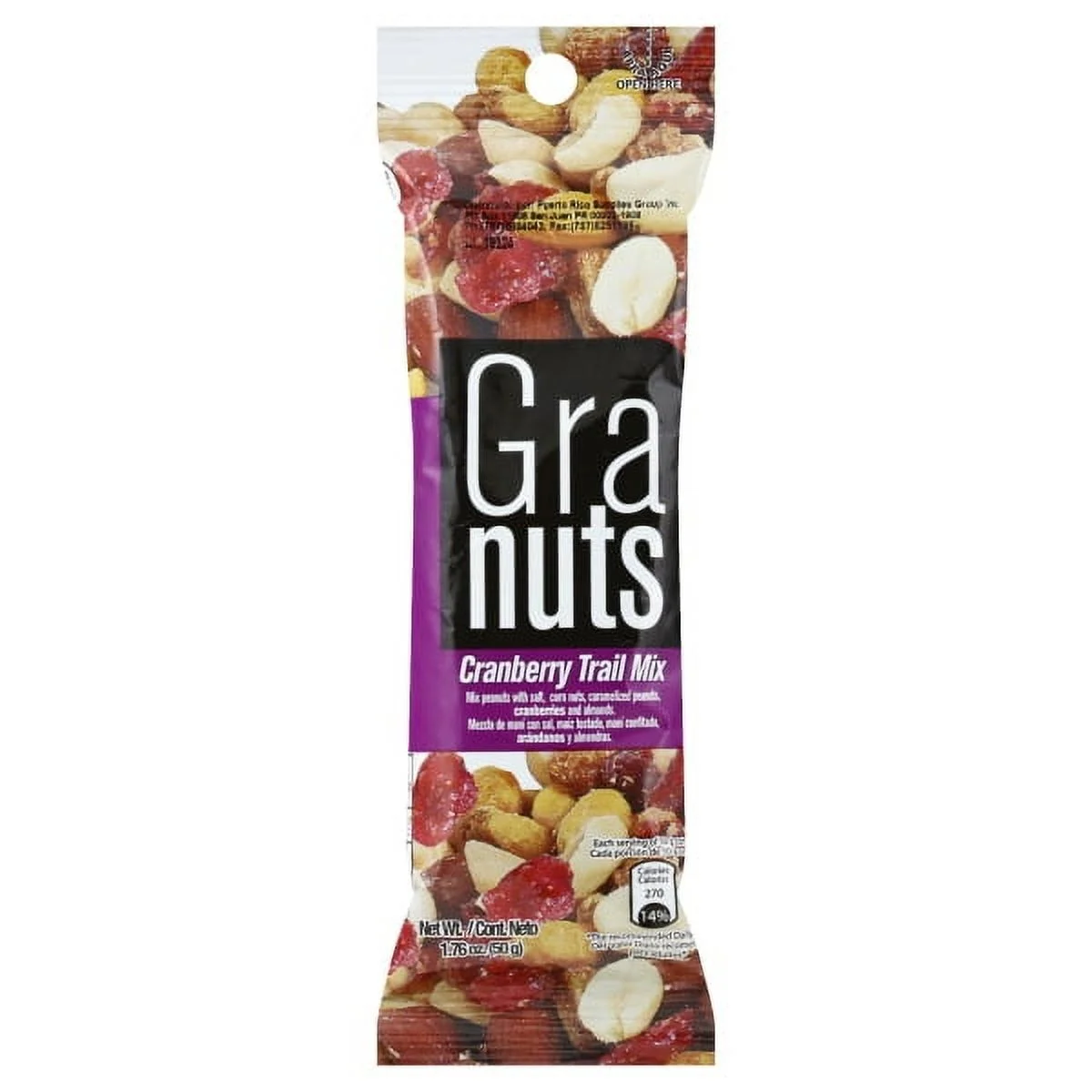 Granuts Cranberry Trail Mix, 1.76 oz., Pack of 1, Assorted Nuts, Fish-Free, Allergens: Peanuts and Almonds
