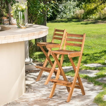 Granvel Outdoor Outdoor Acacia Wood 31 Inch Folding Barstool, Teak
