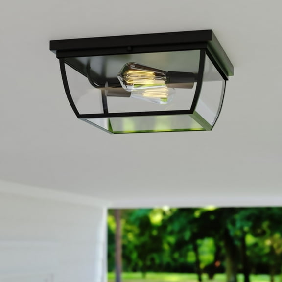 Granville Bronze Geometric Outdoor Flush Mount Ceiling Light Clear Glass