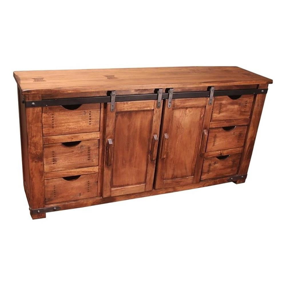 Granville Brown Solid Parota Wood Sliding Door TV Stand