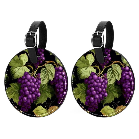 Grape 2pcs PU Leather Round Bag Tags Suitcase Handbag Tags with Privacy Cover and Name ID Tag for Travel Luggage, Handbags, Backpacks, School Bags