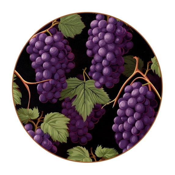 Grape 6PCS Round Microfiber Leather Coasters – Set of 6 Drink Coasters, 11x11 cm/4.3x4.3 in, Absorbent Coaster for Home and Kitchen