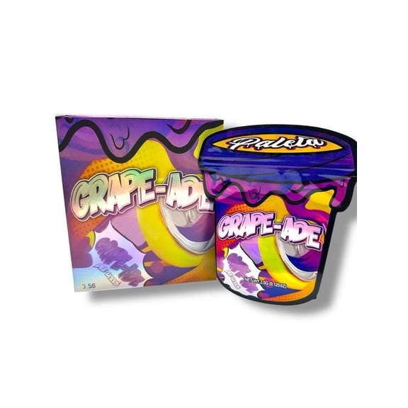 Grape-Ade 3.5g Exotic Storage Set 50 Mylar Bags + 50 Boxes (100pc), Resealable, Durable, Odor-Resistant Grape Ade Edition Packaging