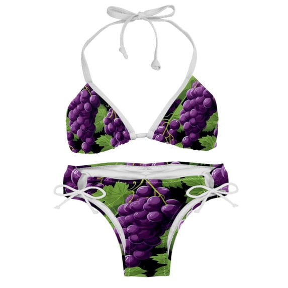 Grape Adjustable Strap Bikini Set with Detachable Sponge, Two-Pack - Ideal for All Swim Suit Scenes