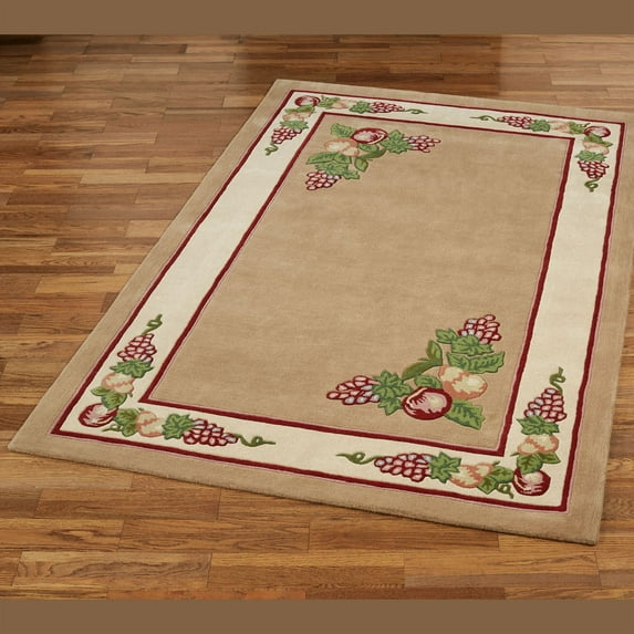 Grape Apple and Pear Fruitful Handcrafted Wool Rectangle Rug 36 x 60 Inches