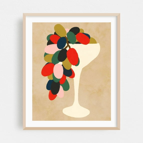 Grape Array - India Digital Art Modern Art Abstract Fruit Geometric Mid-Century Modern Pop Art Minimalist Oak Framed Wall Art Print 18 x 24 inches