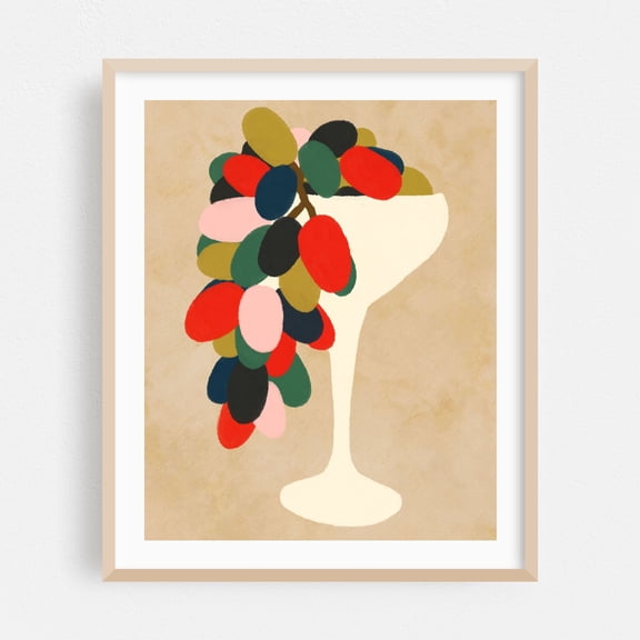 Grape Array - India Digital Art Modern Art Abstract Fruit Geometric Mid-Century Modern Pop Art Minimalist Oak Framed Wall Art Print 18 x 24 inches