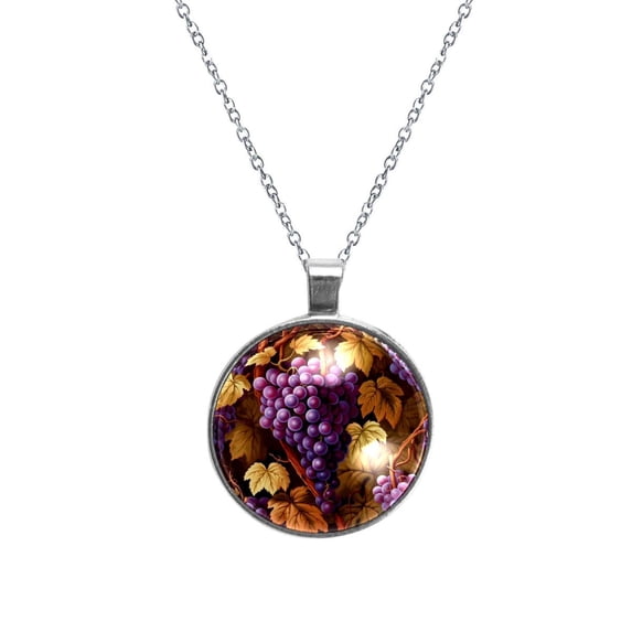 Grape Circular Glass Pendant Necklace - Women's Statement Necklaces