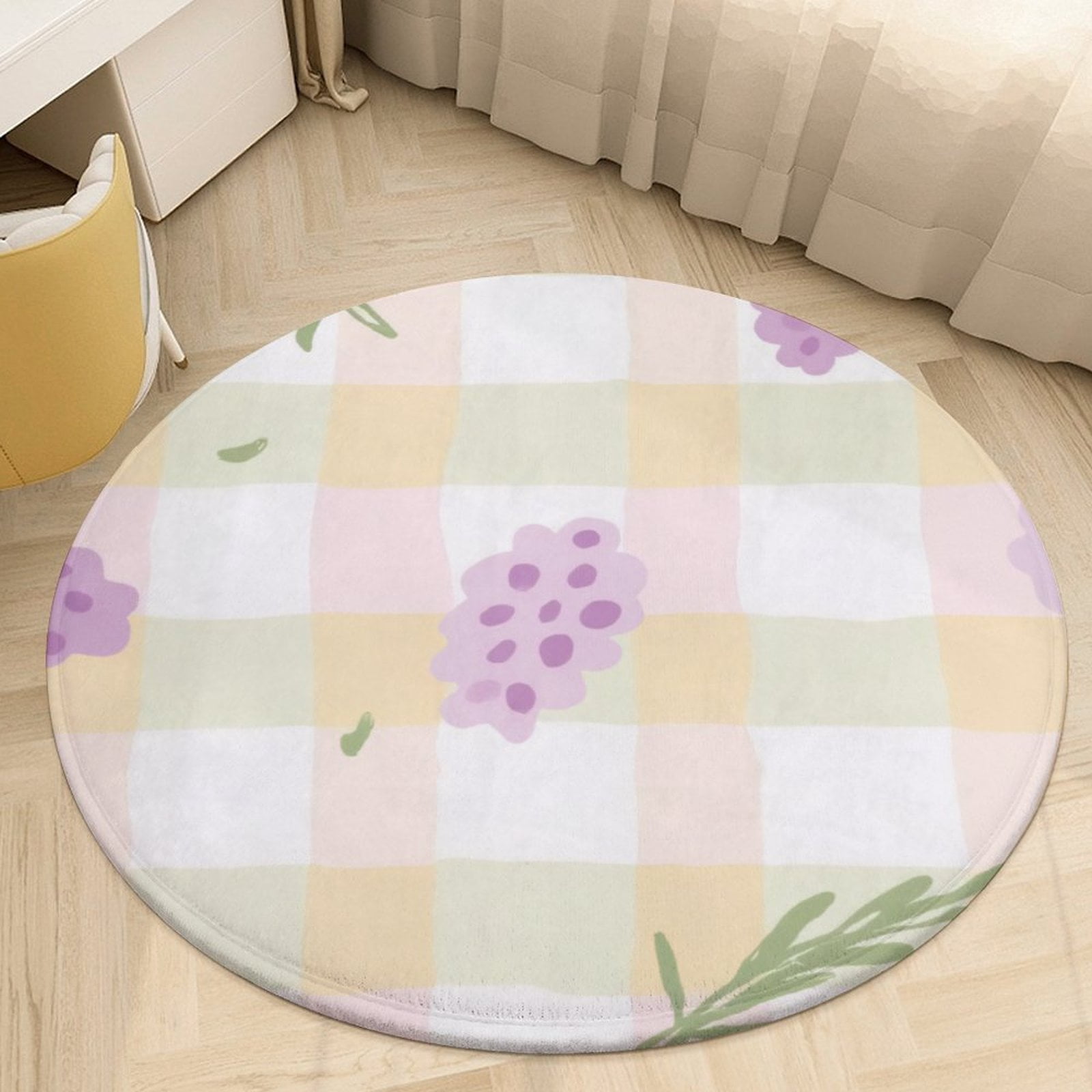 Grape Cluster on Pastel Check Round Area Rugs for Bedroom Living Room ...