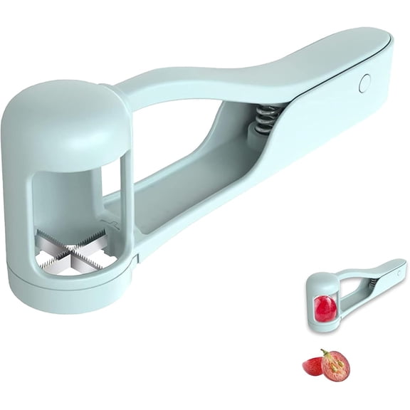 Grape Cutter, Multi Grape Quarter Cutter Tool, Stainless Steel Blades Fruit Slicer with Ergonomic Non-Slip Handle, Cutter Tools for Grape Tomato Cherry Strawberry(Blue)