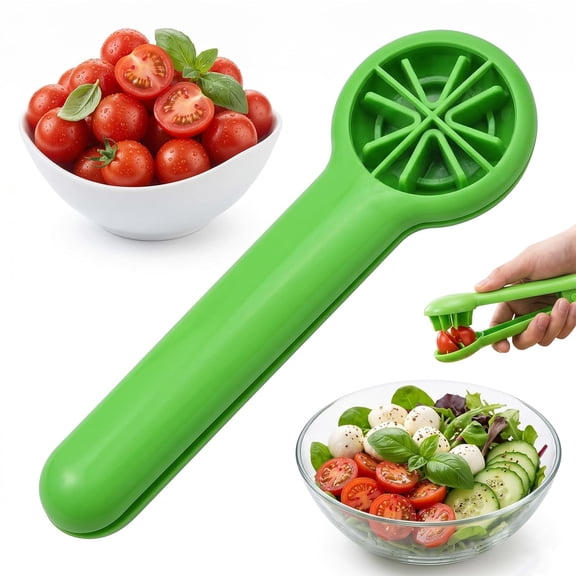 Grape Cutter Tool Fruit Slicer Handheld Quarter Multipurpose Kitchen Gadget for Small Fruits & Vegetables Tomato Strawberry Olive Easy Clean Food Prep Accessory Green