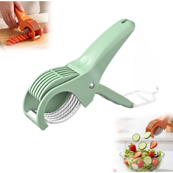 Grape Cutter Tool, Grape Tomato Cherry Strawberry Cutter Tools Into 4 Pieces for Vegetable Fruit Salad, Handheld Fruit Cutter for Grapes, Cherry Tomatoes, Strawberries, Blueberries (Green)