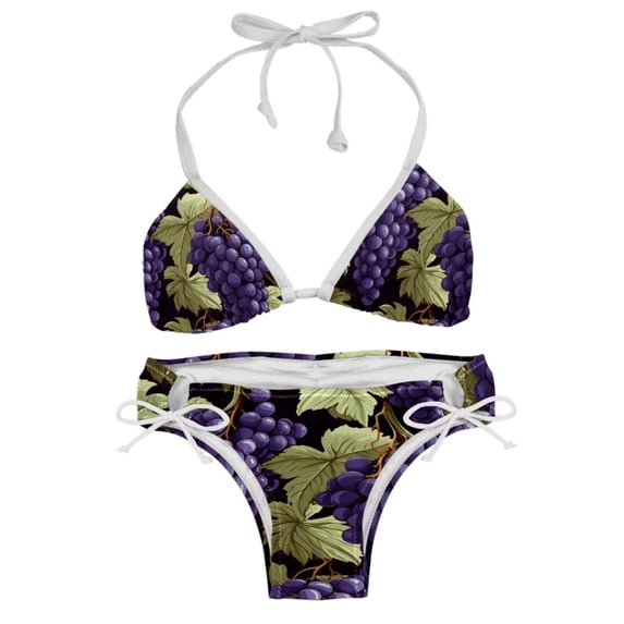 Grape Detachable Sponge Bikini Set | Adjustable Strap One-Piece Swimsuits, Two-Pack