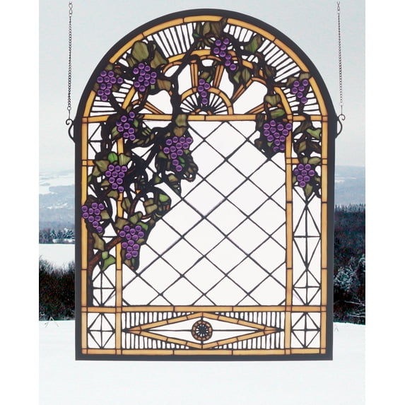 Meyda Tiffany Grape Diamond Trellis Stained Glass Window