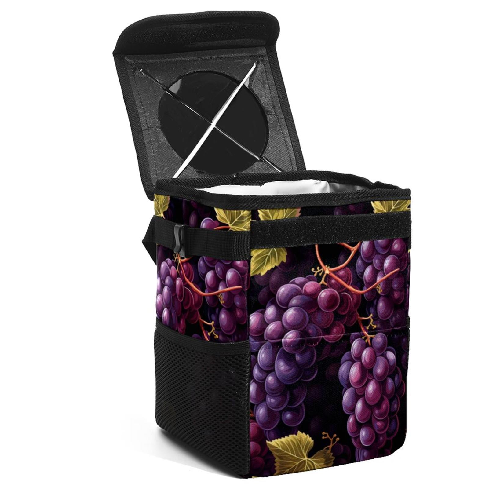 Grape Foldable Car Garbage Can with Lid, Leakproof, Hanging Storage