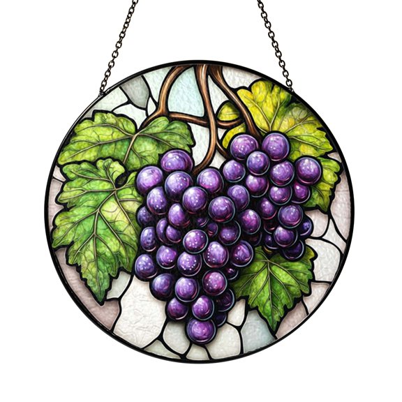 Grape Fruit Glass Suncatcher Window Decor Botanical Vineyard Design Charming Kitchen Accent