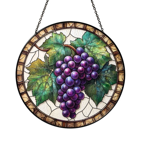 Grape Fruit Window Suncatcher, Stained Glass Look Vintage Vineyard Kitchen Decor Gift