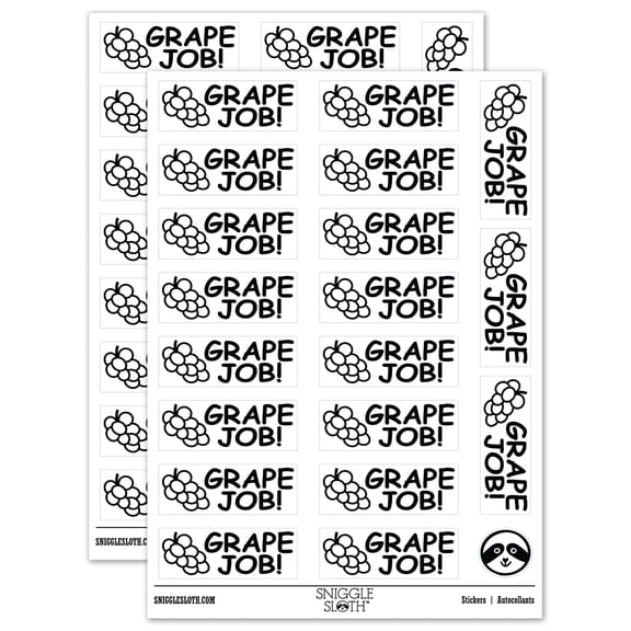 Grape Great Job Teacher Student School Sticker Set - White - Gloss Finish - 2.00" Large
