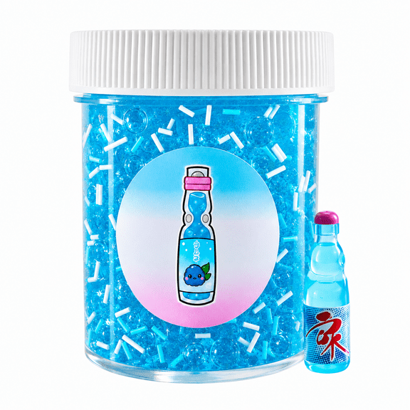 Hoshimi Slimes Ramune Blue Raspberry Soda Clear Slime with Charm & Beads, 4 oz