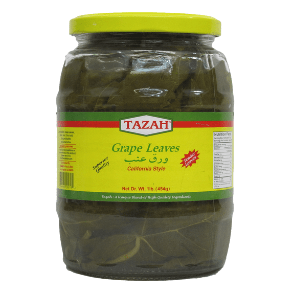 TAZAH California Style Turkish Grape Leaves in Jar Vegan & Vegetarian Perfect for Dolmas Stuffed Grape Leaves Tender & Delicious Net 32oz Drained 16oz