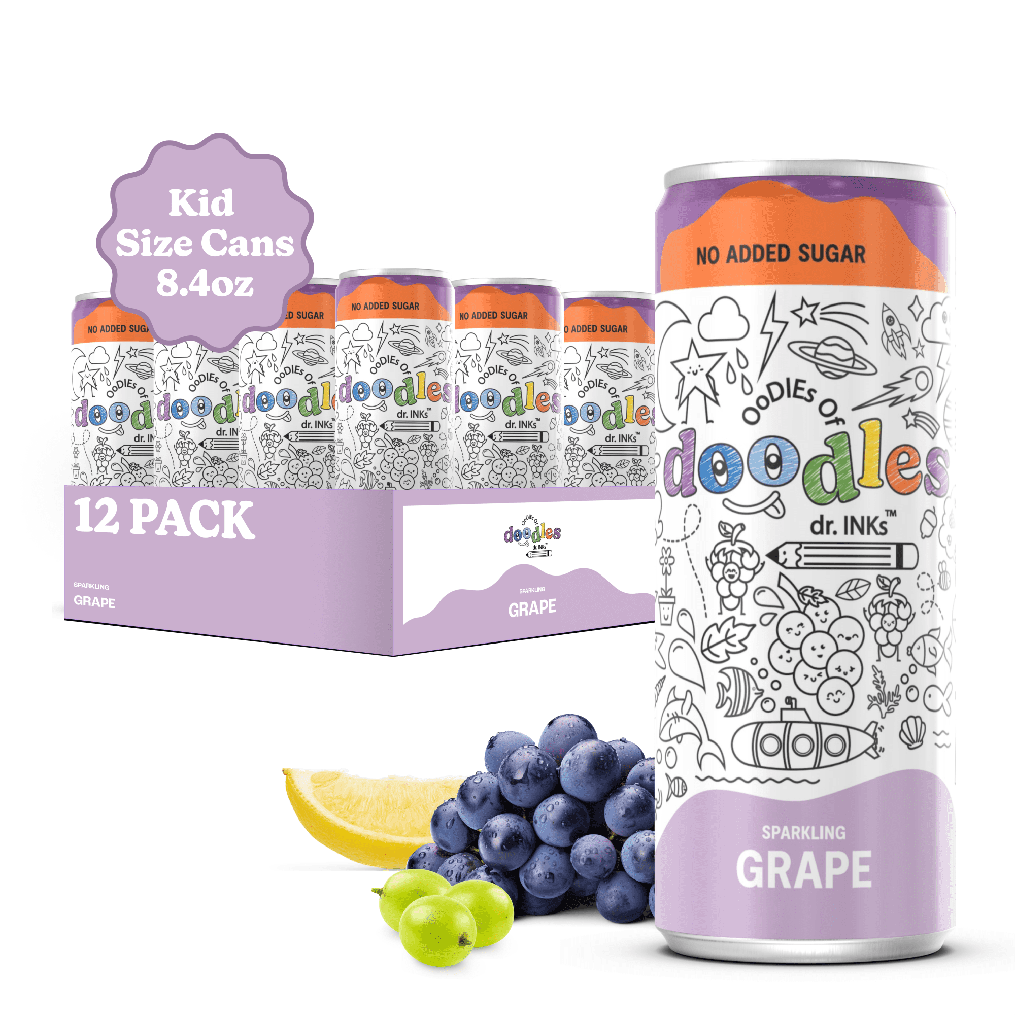 Oodles Of Doodles Kids' Grape Sparkling Water, Color On The Can, 8.4 oz ...