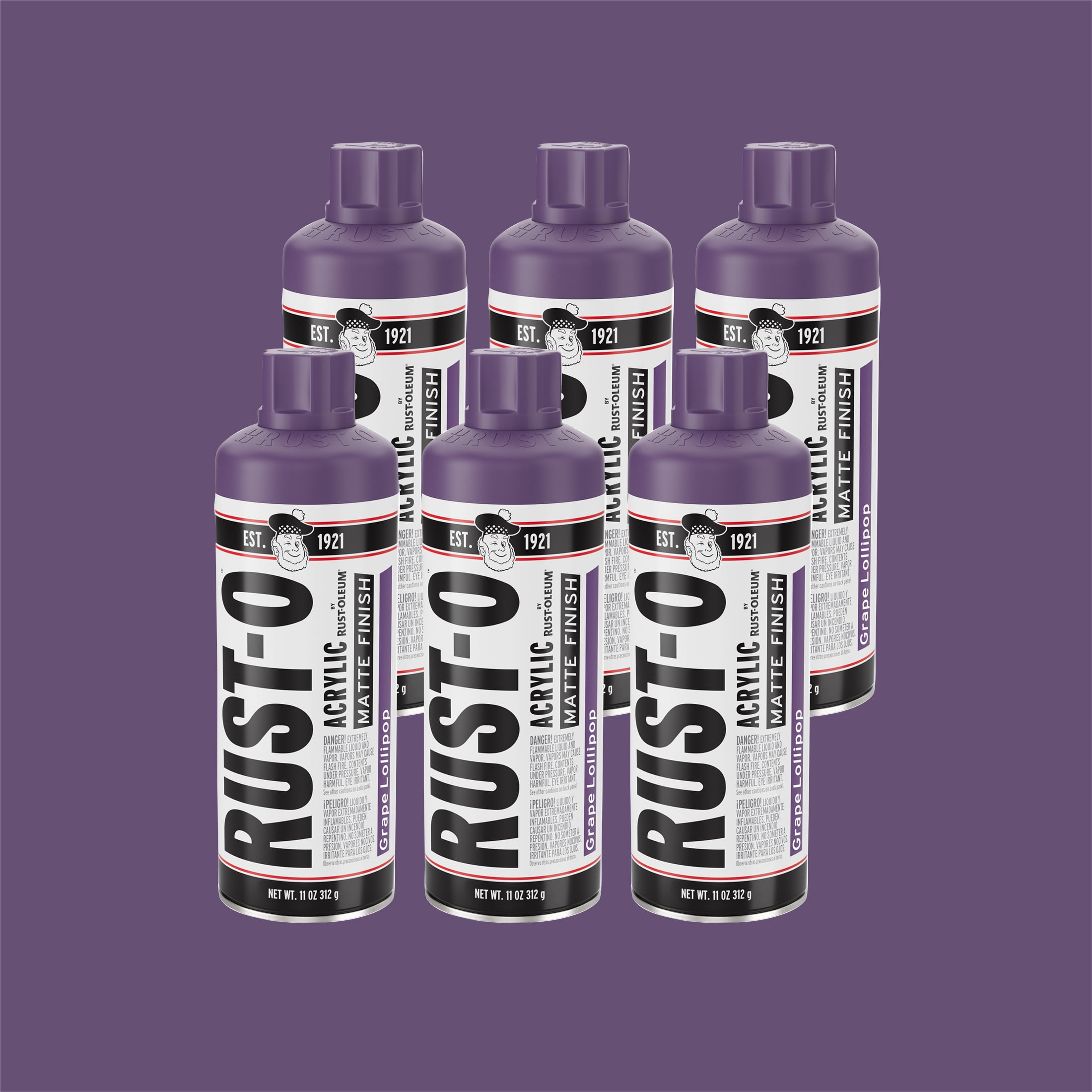 6 Pack, Grape Lollipop, Rust-Oleum Rust-O Acrylic Matte Spray Paint-392220, 11 oz
