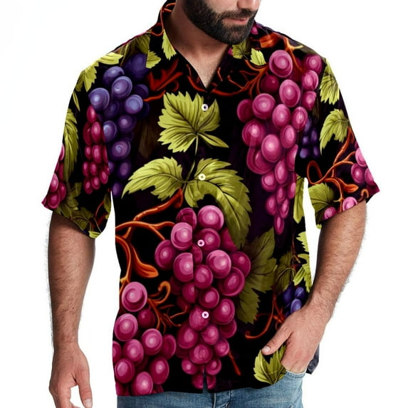 Grape Men's Hawaiian Button Down Printed Short Sleeve Summer Beach Shirts