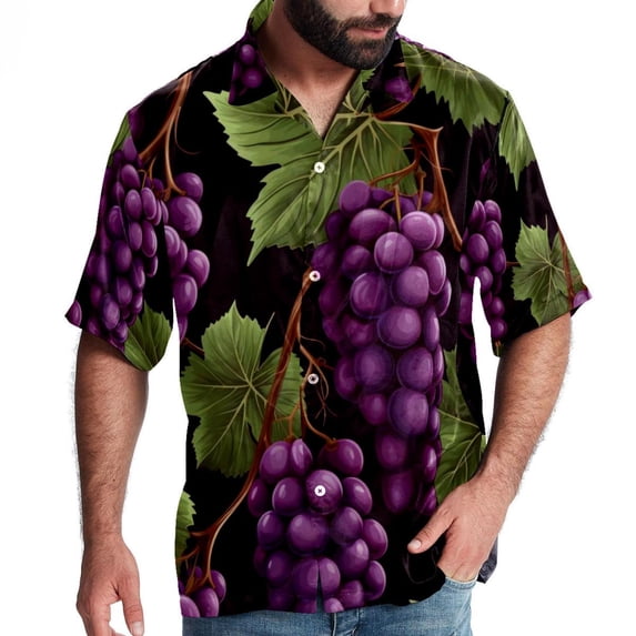 Grape Men's Short Sleeve Beach Shirts Hawaiian Button Down Casual Summer Printed Unisex Top
