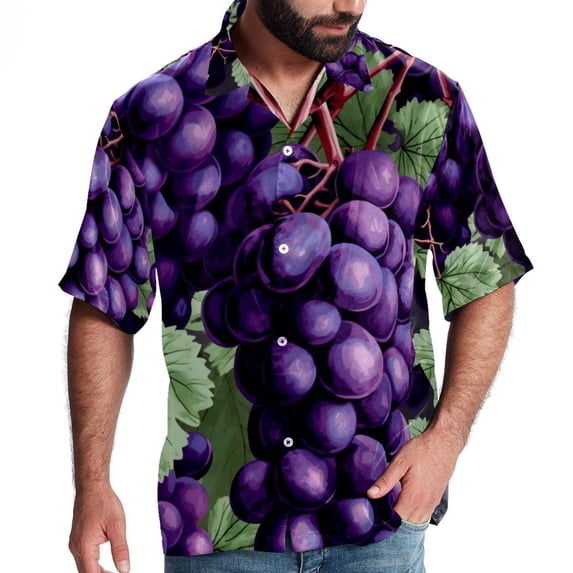 Grape Men's Short Sleeve Beach Shirts Poplin Spread Collar Tops Casual Printed Button Down Summer Unisex
