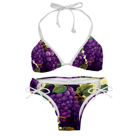 Grape One-Piece Swimsuit Bikini Set, Detachable Sponge, Adjustable Strap, Two-Pack, Beach Vacation Wear