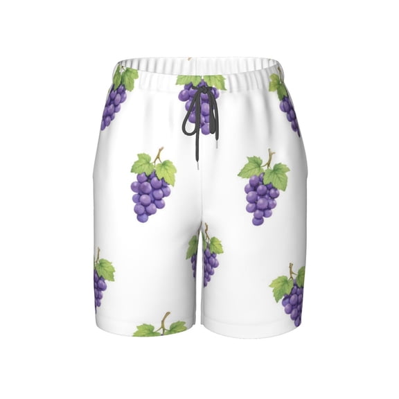 Grape Pattern Beach Pants Teen Shorts with Mesh Lining and Drawstring