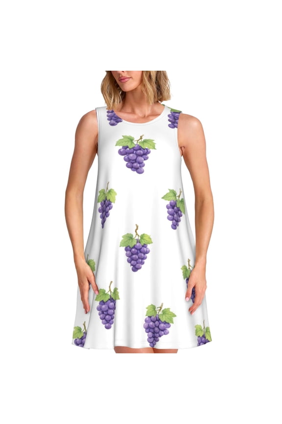 Grape Pattern Women's Dresses Sleeveless Nightdresses for Summer