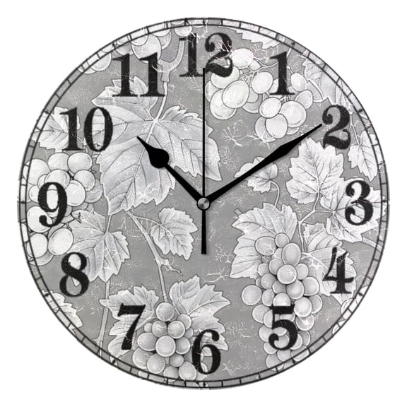 Grape Pattern on Gray Silent Wall Clock 10" Non-Ticking Battery Clock
