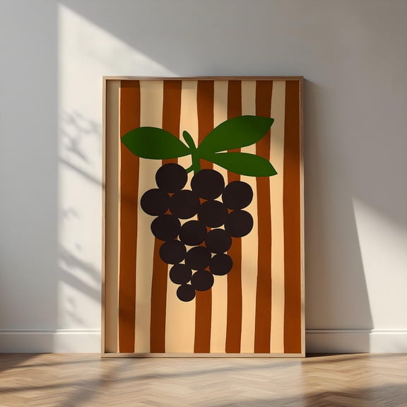 Grape Poster Minimal Kitchen Wall Art Fruit Decor, Unframed Canvas 8x10in