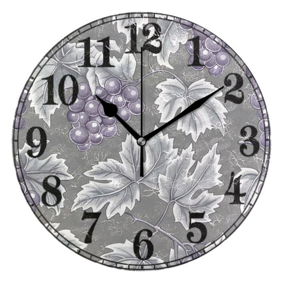 Grape Print on Gray Silent Wall Clock 10" Non-Ticking Battery Clock