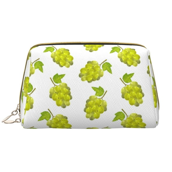Grape Print yellow Makeup Bag, Large Capacity Travel Cosmetic Bag for Women Girls- Travel Toiletry Bag Leather Portable Waterproof Makeup Case Organizer with Handle