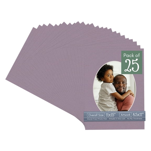 Grape Purple Picture Frame Mat for 11x15 Frames - Oval Opening for 8.5x11 Photos - 25 Mats