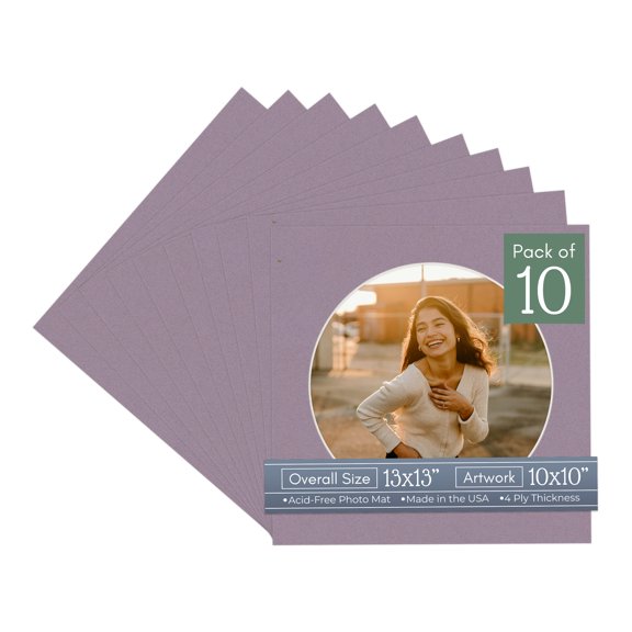 Grape Purple Picture Frame Mat for 13x13 Frames - Circle Opening for 10x10 Photos - 10 Mats