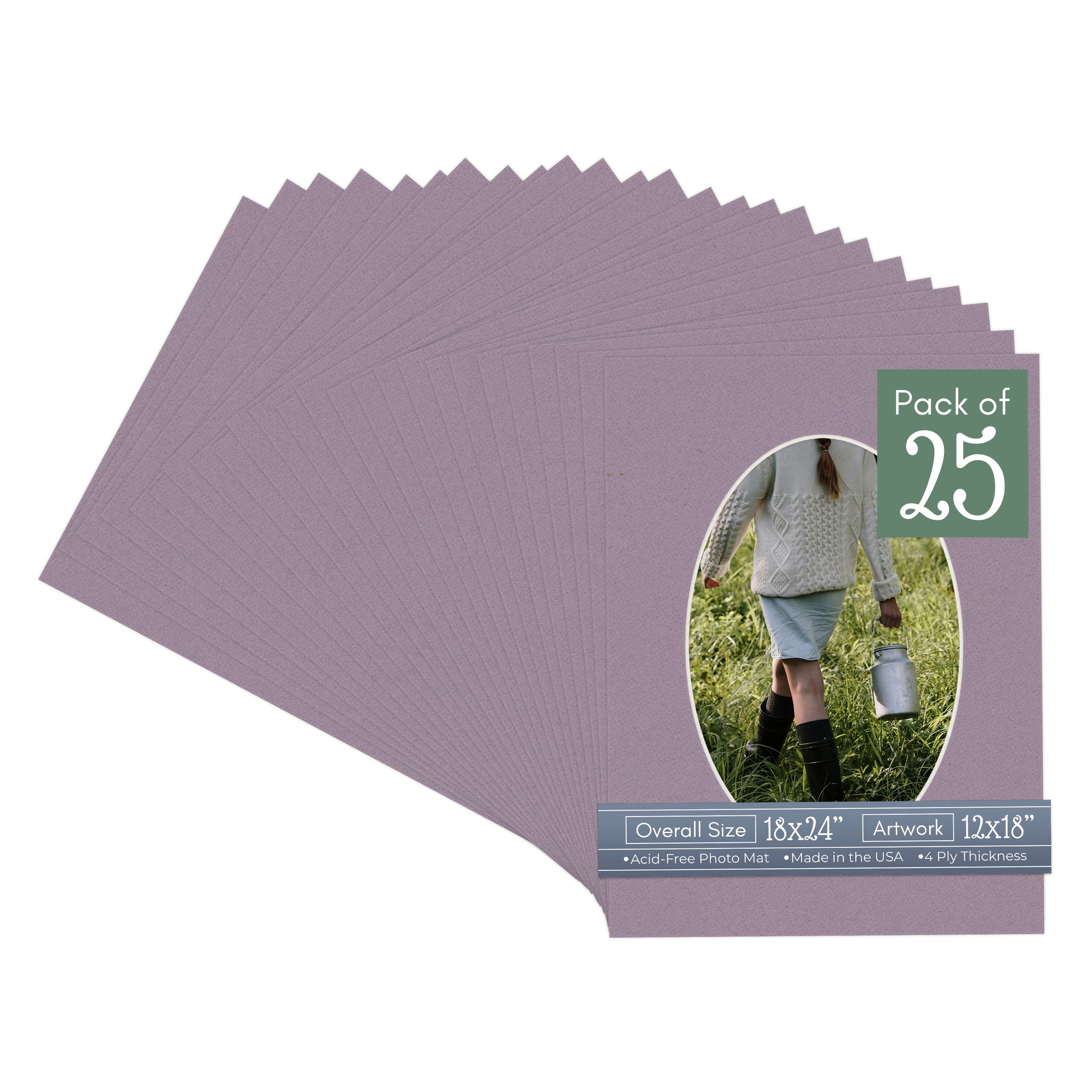 Grape Purple Picture Frame Mat for 18x24 Frames - Oval Opening for 12x18 Photos - 25 Mats