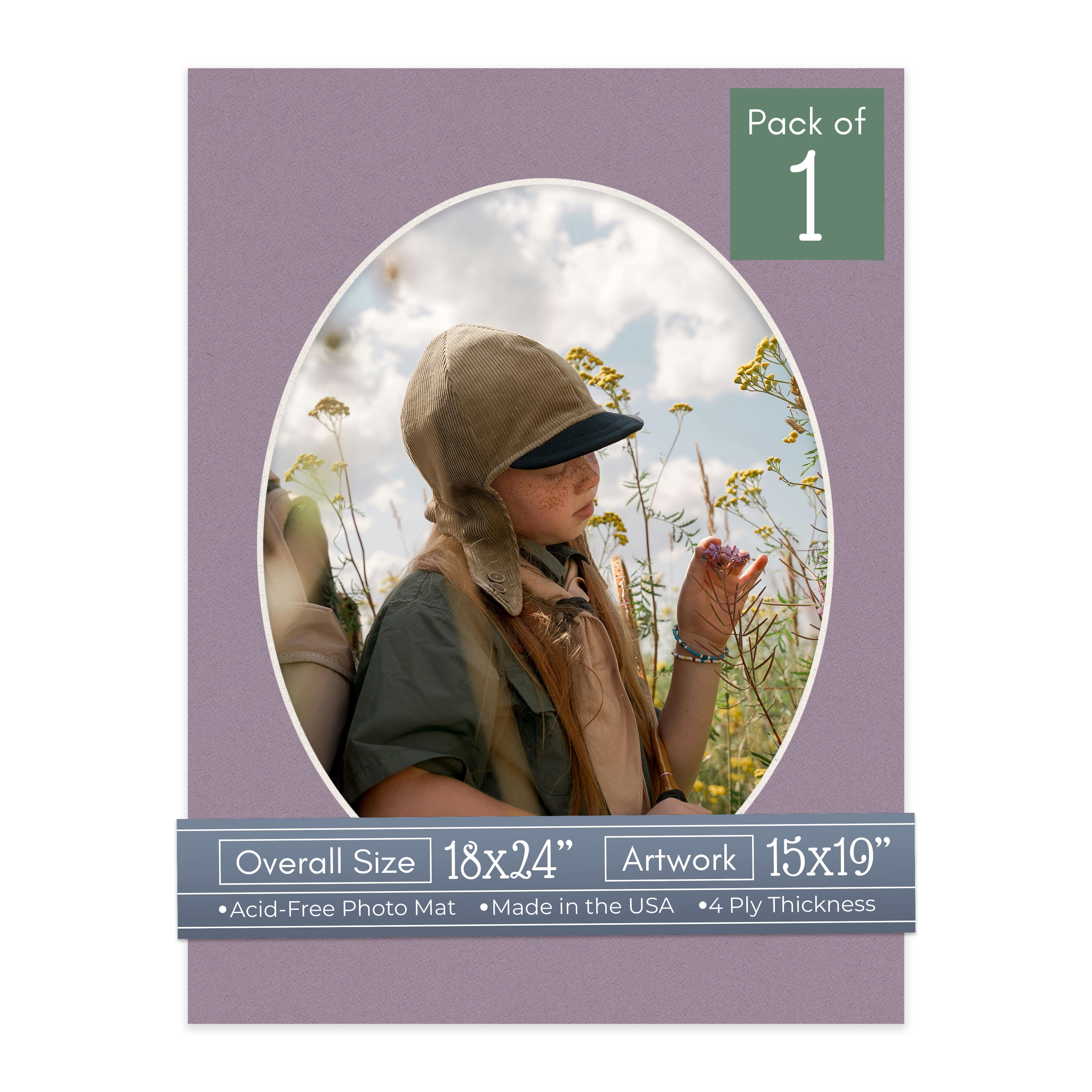 Grape Purple Picture Frame Mat for 18x24 Frames - Oval Opening for 15x19 Photos - 1 Mat