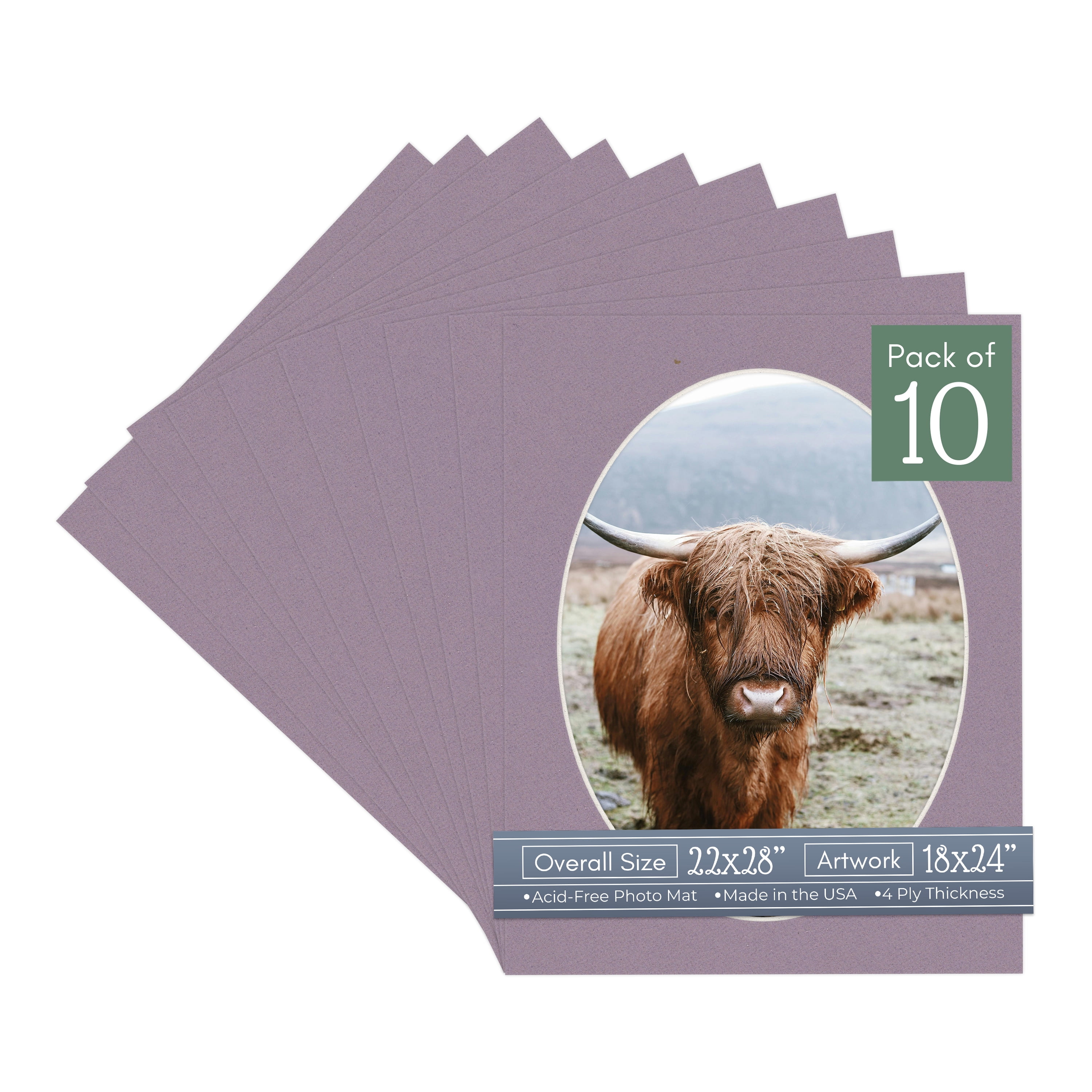 Grape Purple Picture Frame Mat for 22x28 Frames - Oval Opening for 18x24 Photos - 10 Mats