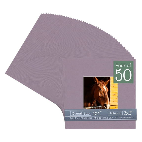 Grape Purple Picture Frame Mat for 4x4 Inch Frames - Fits 2x2 Photos - 50 Mats
