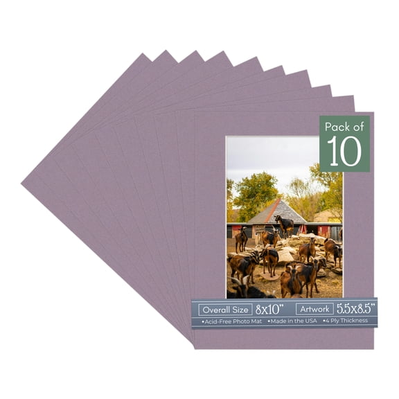 Grape Purple Picture Frame Mat for 8x10 Frames - Fits 5.5x8.5 Photos - 10 Mats