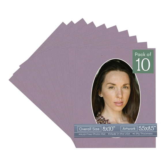 Grape Purple Picture Frame Mat for 8x10 Frames - Oval Opening for 5.5x8.5 Photos - 10 Mats