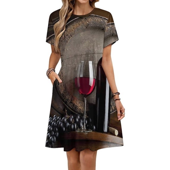 Grape Red Wine Sundress Short Sleeve Dress Summer Women Clothes Dress for Women Dresses