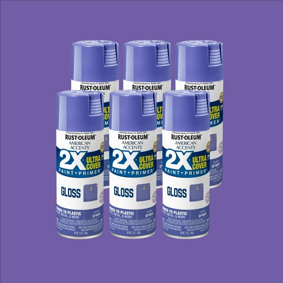 6 Pack, Grape Rust-Oleum American Accents 2X Ultra Cover Gloss Spray Paint-327894, 12 oz
