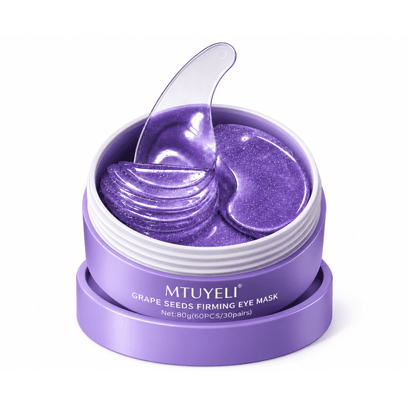 MTUYELI Grape Seed Collagen Starry Eye Mask, Hydrating Under Eye Patches, 60 PCS / 30 Pairs, Purple Gel Eye Masks for All Skin Types